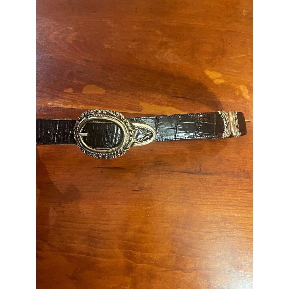 Vintage Brighton Brown/Black Reversible Crocodile Leather Belt Silver HW Size M
